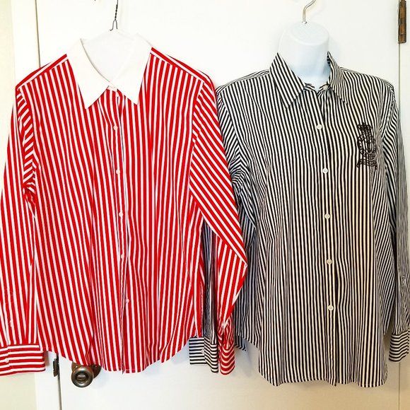 ๐ Lauren Ralph Lauren Red oxford OR Black crest , LG - Picture 6 of 9